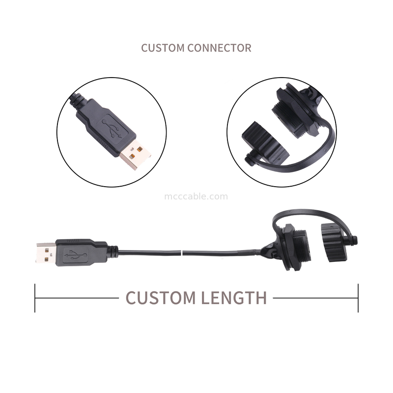 USB 2.0 A کانکتور زن با کابل های Shield و درپوش به USB 2.0 A برای اندازه گیری