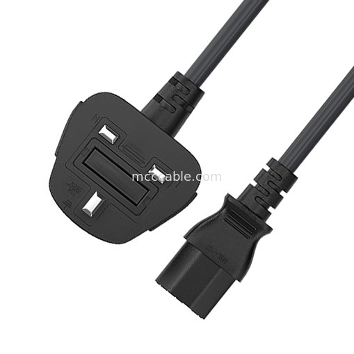 C13 به UK پلاگ برق Bs1363 18awg 250v طول مناسب برای اکثر کامپیوترها، چاپگرها و سایر دستگاه ها OEM / ODM