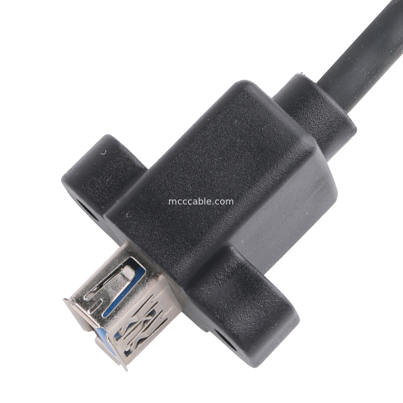 USB3 0 سیاه کابل Am 90 درجه خم شدن طرف به اف نیمه بسته نوع پیچ قالب بندی بیرونی شکل گرفته