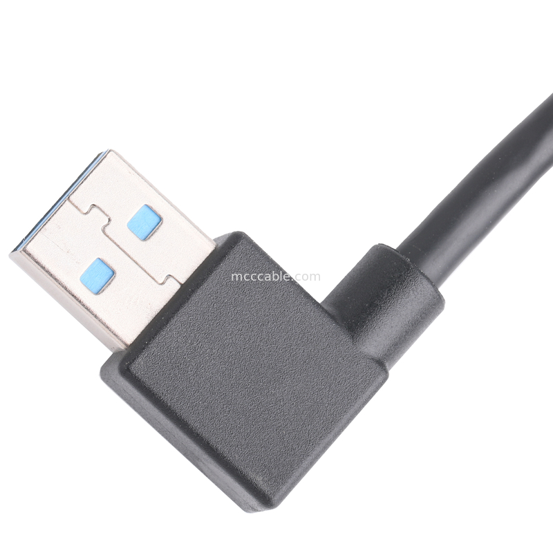 USB3 0 سیاه کابل Am 90 درجه خم شدن طرف به اف نیمه بسته نوع پیچ قالب بندی بیرونی شکل گرفته