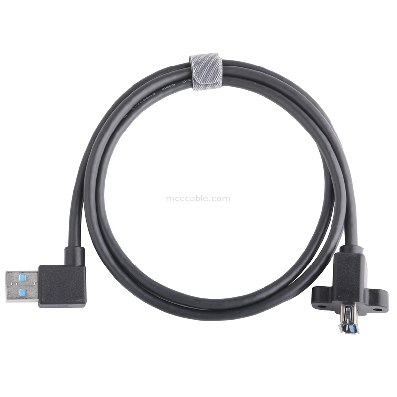 USB3 0 سیاه کابل Am 90 درجه خم شدن طرف به اف نیمه بسته نوع پیچ قالب بندی بیرونی شکل گرفته