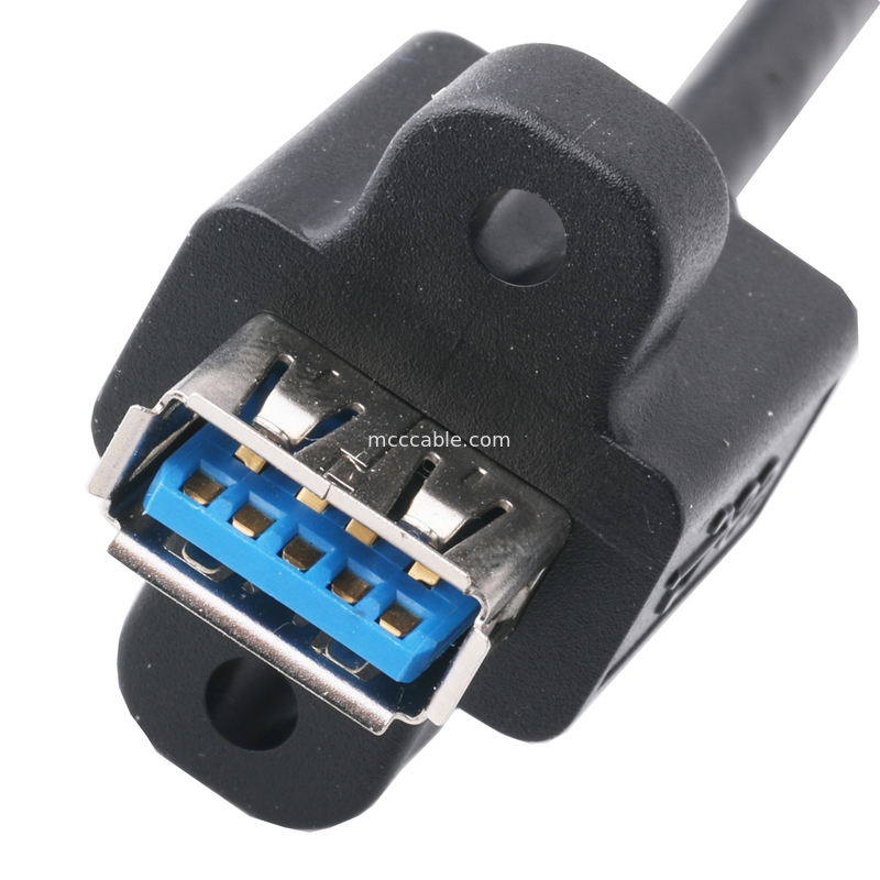 USB3 0 سیاه کابل Am 90 درجه خم شدن طرف به اف نیمه بسته نوع پیچ قالب بندی بیرونی شکل گرفته