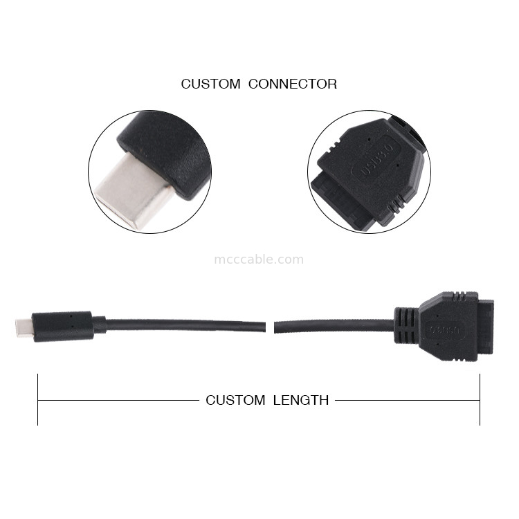 20P زنانه USB 3.0 نوع C به کابل آداپتور IDC مقاومت داخلی سیاه سیم PVC OEM ODM