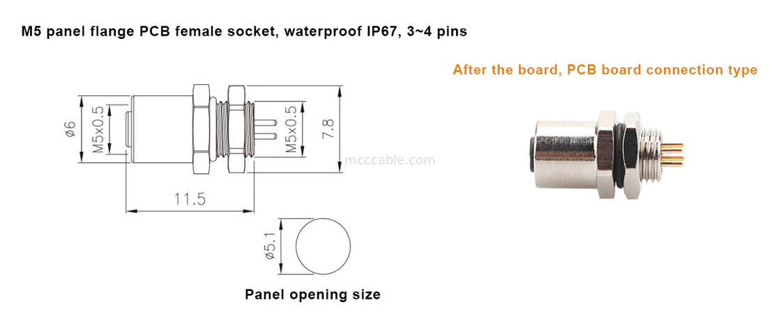 M5 کد-A کانکتور زنانه 4Pin Panel Flange PCB Socket IP67 رابط دایره ای نوع A