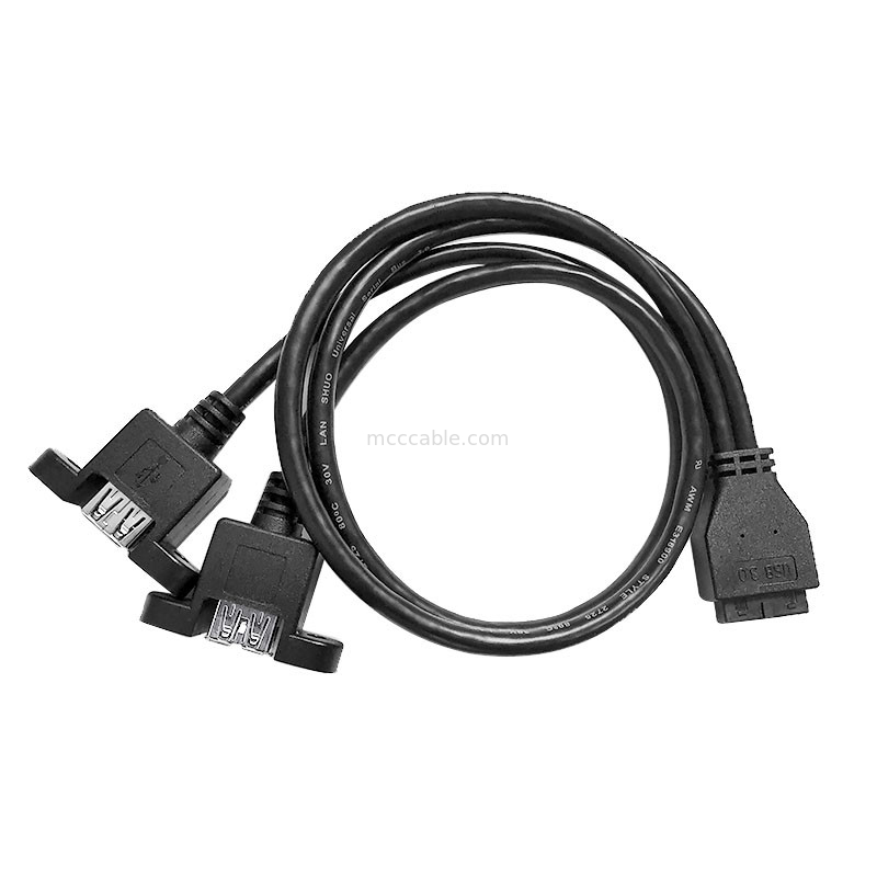 USB 3.0 Panel Mount A x2 to 20 Pin Header Motherboard مهار سیم سفارشی