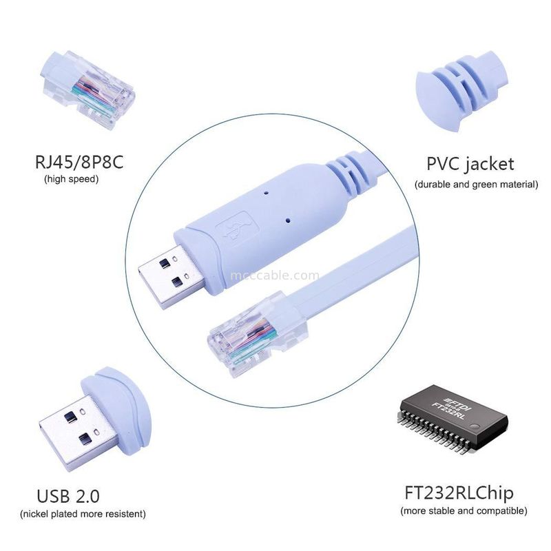 کانکتور ربات سفارشی صنعتی USB به RJ45 به 8P8C سر کریستال به RS232 کابل کنترل سوئیچ پورت سریالی