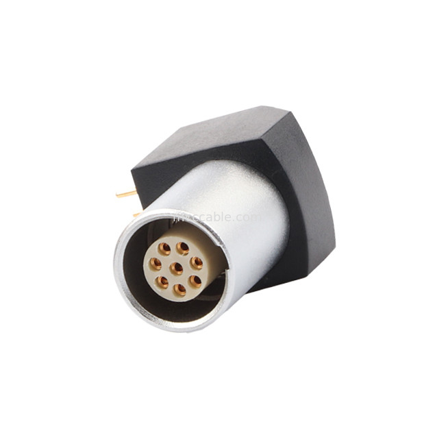 کانکتور دایره ای داخلی سری B Z11 8Pin زاویه ای پلوپز زمین گیر ثابت سوکت 90 ° سوکت زاویه ای برای صفحه مدار