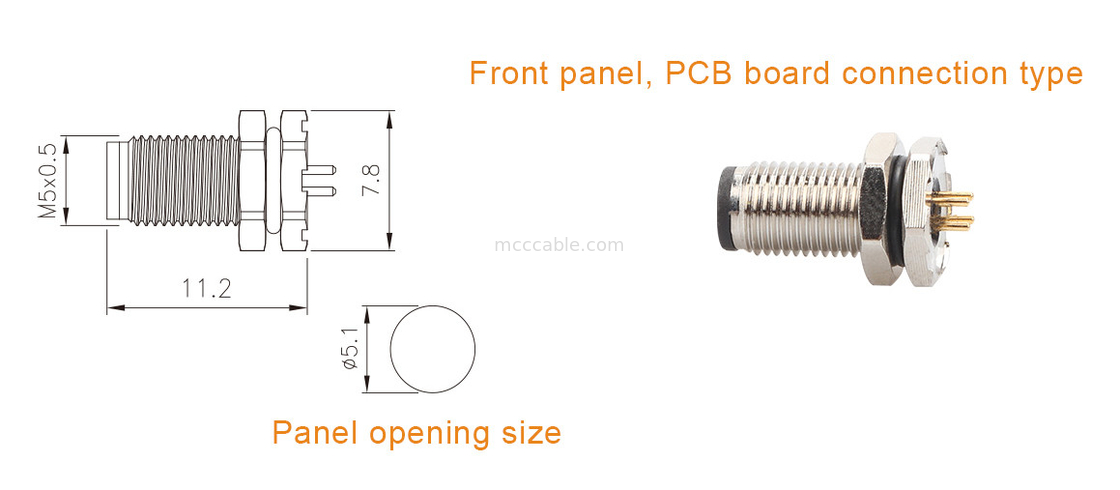 کانکتور دایره ای کد M5-A پنل ضد آب سری فلانج PCB سوکت مرد پشتیبانی 3-core و 4-core سفارشی سازی IP67