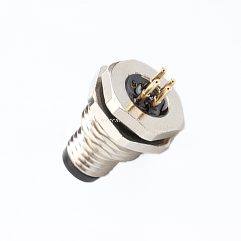 صفحه اتصال دایره ای پایان سری M8 4Pin پانل سوکت پانل اتصال فلنج مرد PCB سوکت، ضد آب IP67