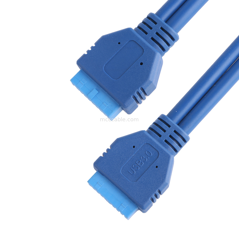 USB 3.0 Cable Assembly, 20-Pin Dual IDC Blue Connectors, UL 2725 Compliant